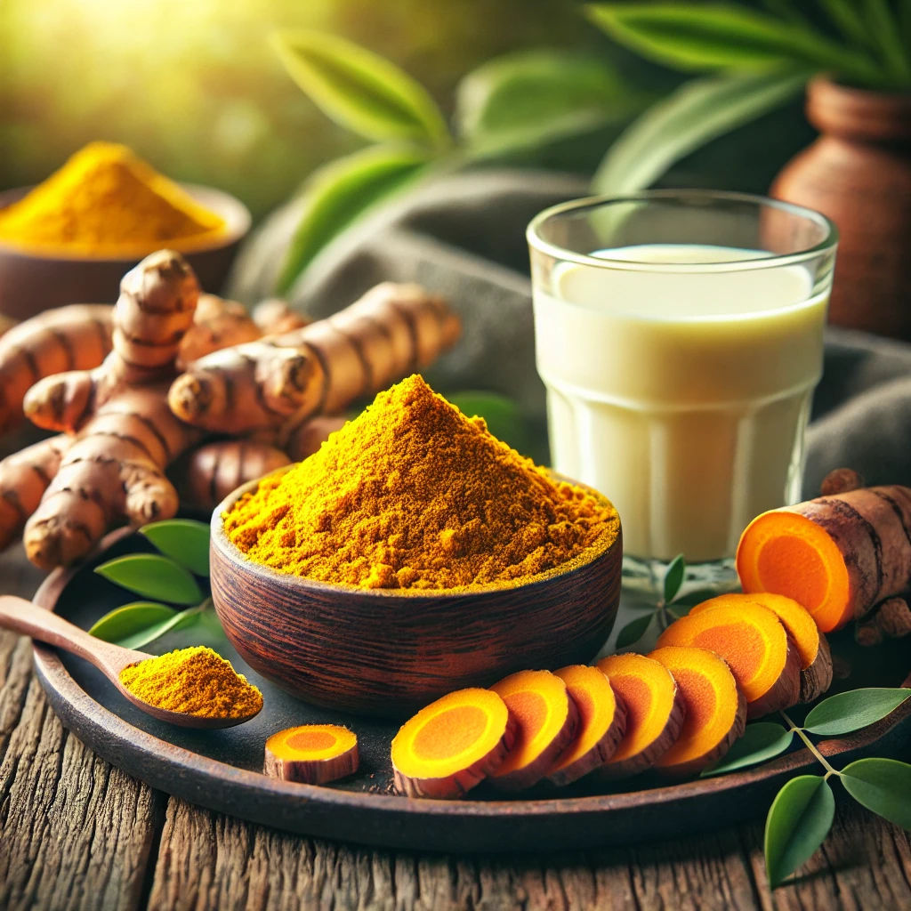 Du Lịch Bảo Lộc: Gợi Ý Quà Tặng Độc Đáo & Đặc Sản Không Thể Bỏ Lỡ 8 DALL·E 2025 02 20 21.19.03 A beautifully arranged display of turmeric powder highlighting its medicinal value. A small wooden bowl filled with vibrant golden yellow turmeric po