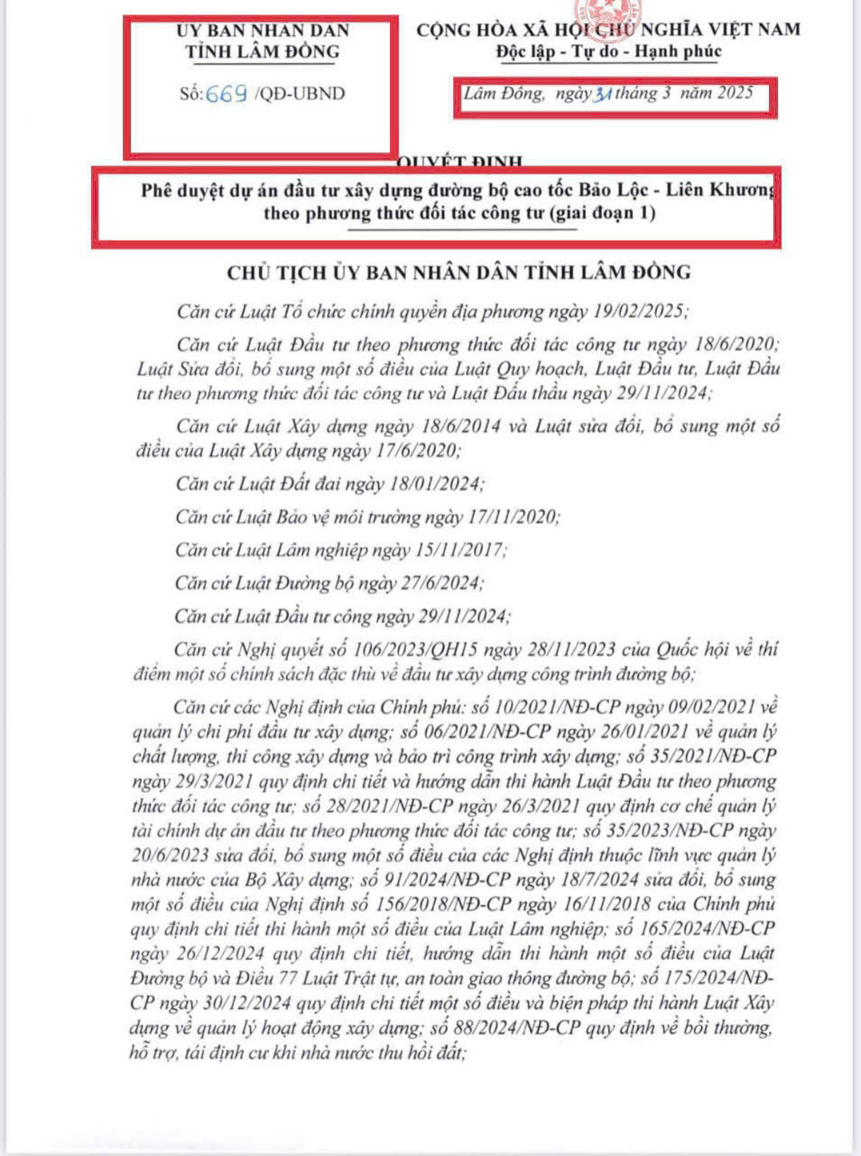 ĐÃ HOÀN TẤT PHÁP LÝ 100%, CAO TỐC BẢO LỘC-LIÊN KHƯƠNG CHÍNH THỨC ĐƯỢC PHÊ DUYỆT KHỞI CÔNG NGÀY 30/4 3 Văn bản phê duyệt dự án đầu tư của tỉnh Lâm Đồng